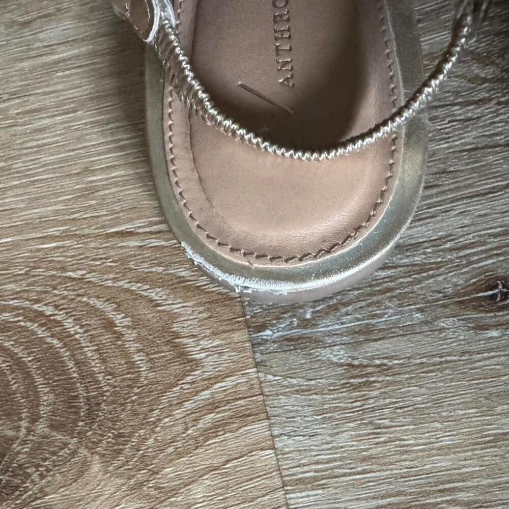 Anthropologie‎ Gold Leather Strappy Flat Sandals size women’s 9 or EU 40 - Picture 7 of 8